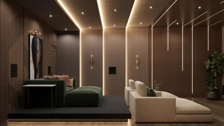 Modern lighting concept design featuring layered illumination, ambient lighting, accent fixtures, architectural lighting, and energy-efficient solutions for premium interiors.