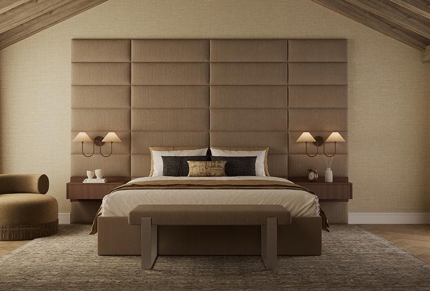 Modern master bedroom interior with luxury decor and ambient lighting
