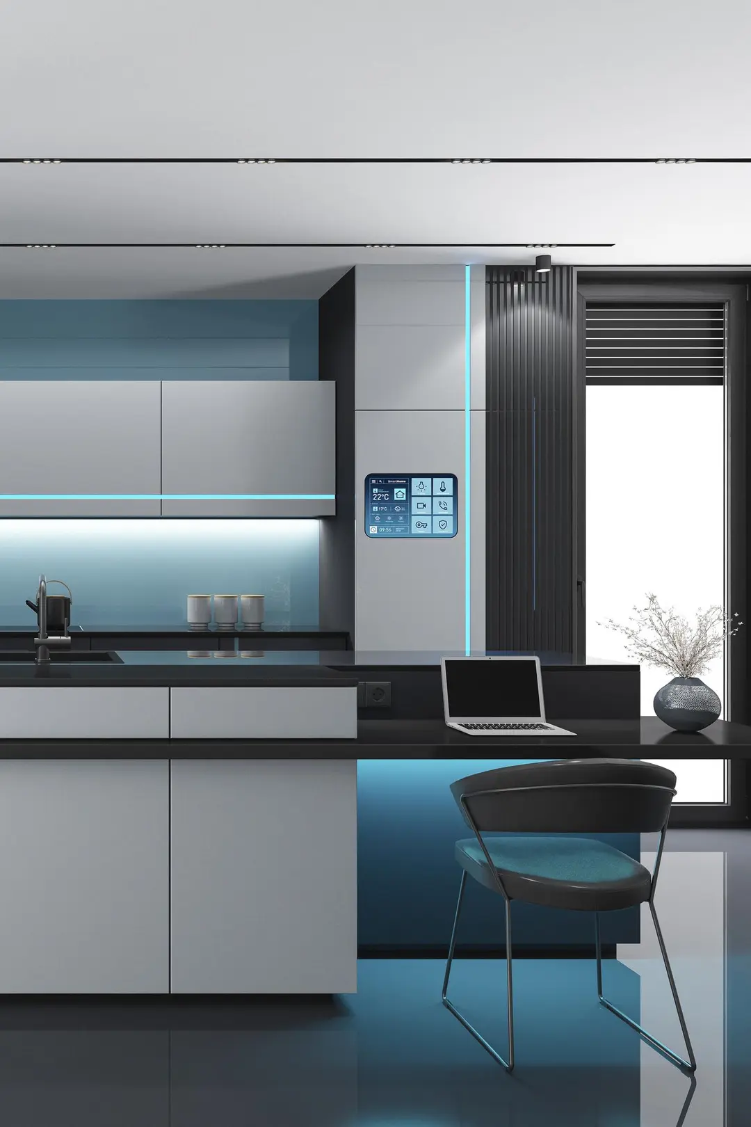 Luxury smart home living room interior design.