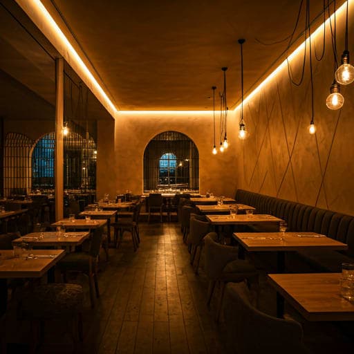 Chic restaurant interior with ambient lighting