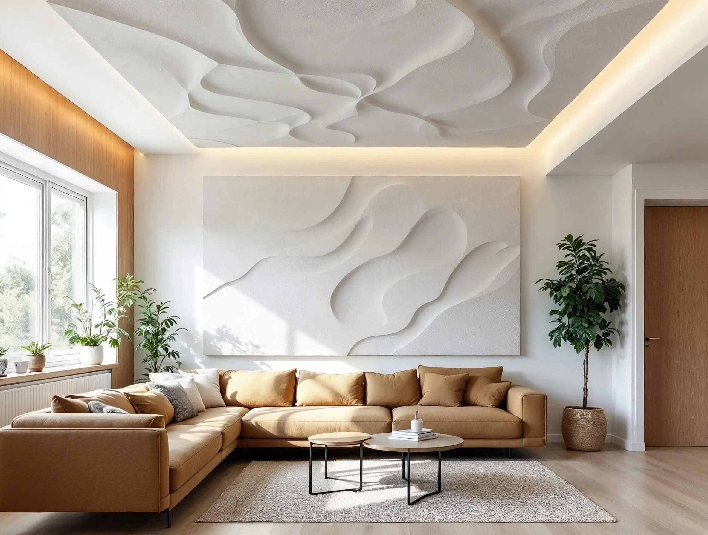 odern false ceiling design with LED lighting and minimal style for living room