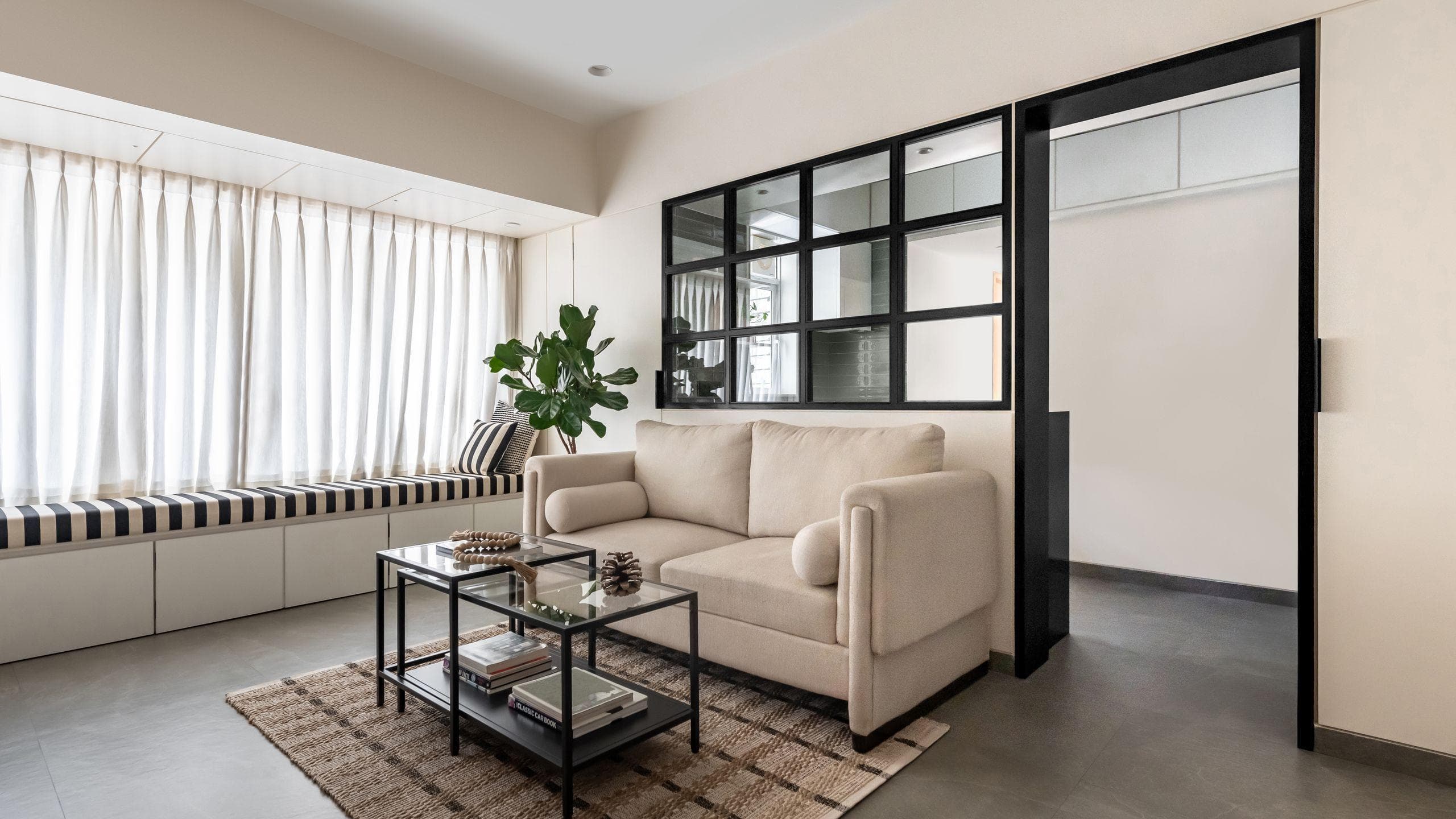 Space-optimized small apartment with modern furniture and layout