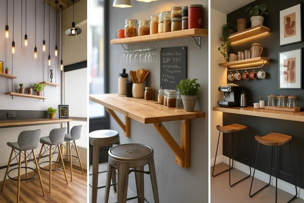 Wall mounted foldable breakfast counter for small kitchens