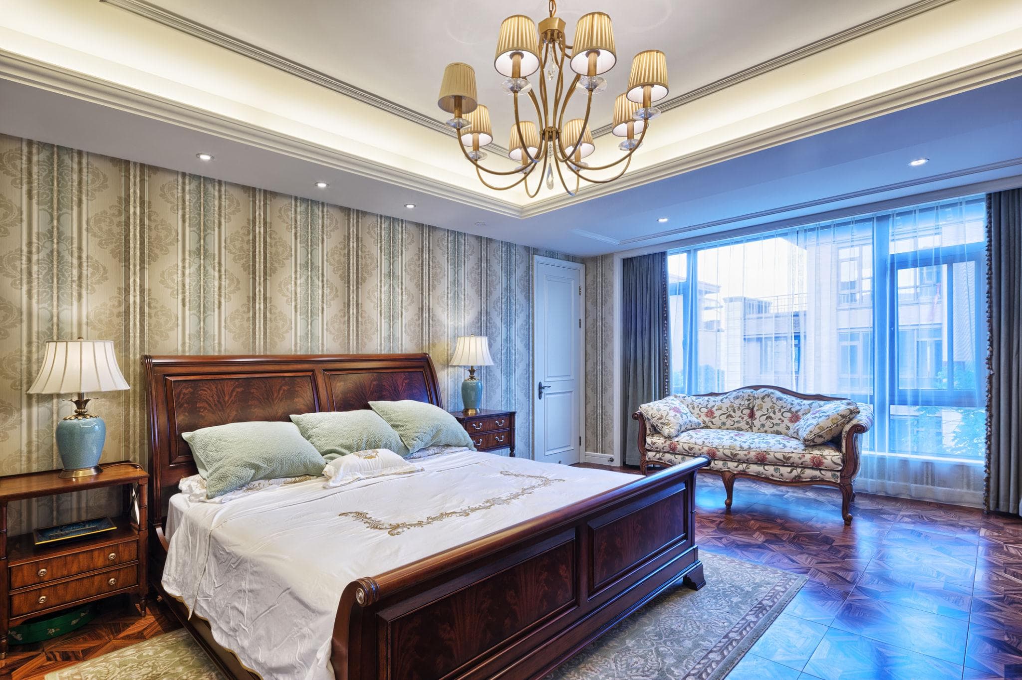 Luxury master bedroom design with premium finishes