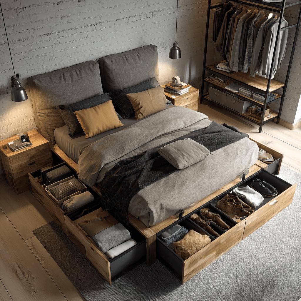 Storage bed with built in compartments for extra space
