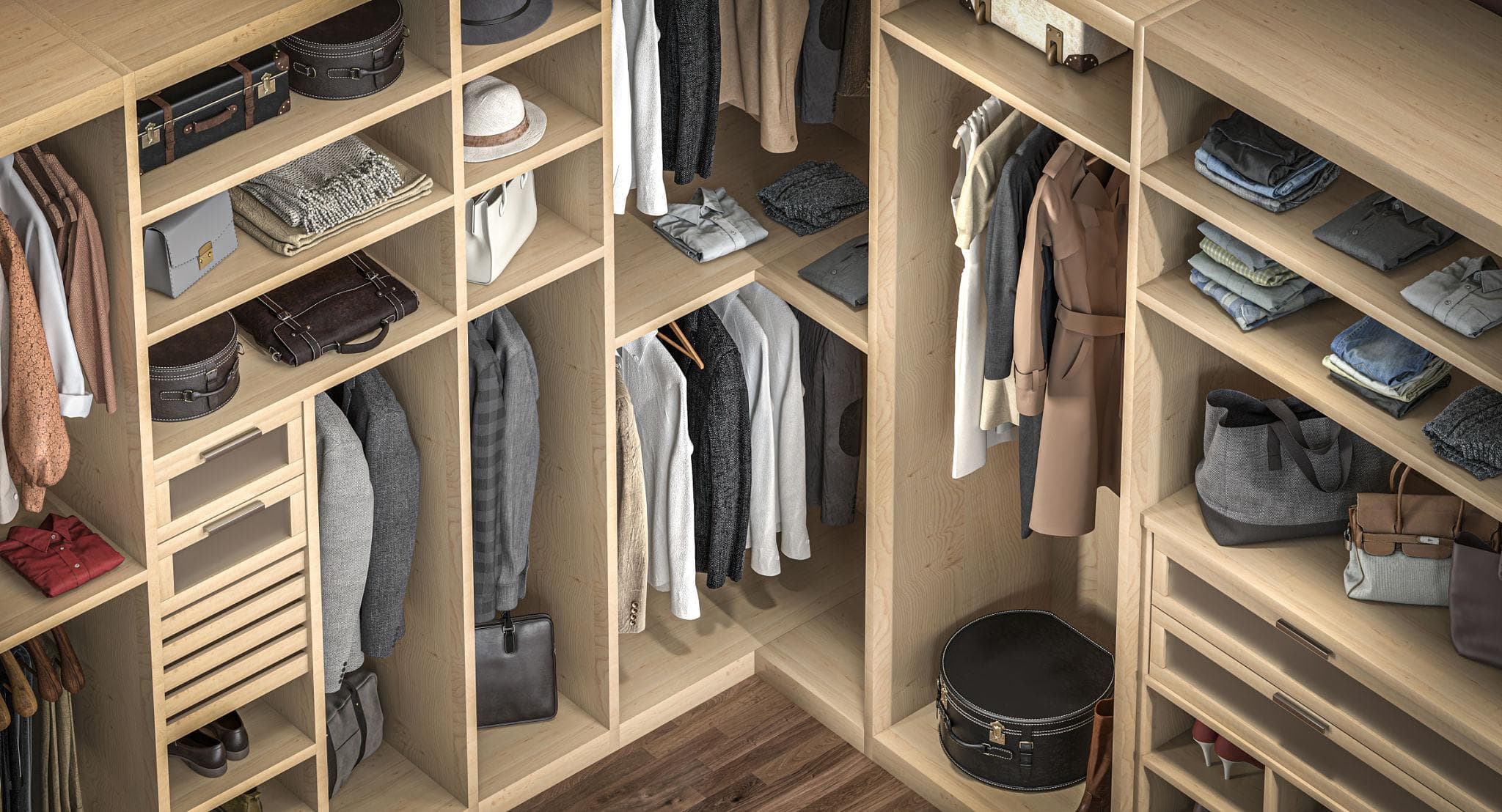 Wardrobe with loft storage in modern bedroom