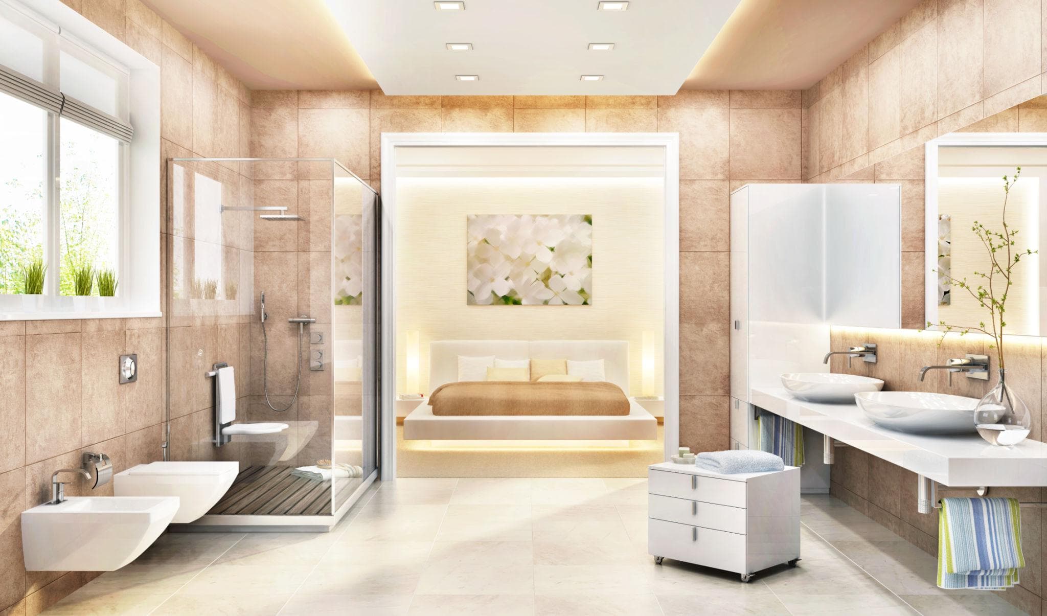 Attached bathroom layout with modern design