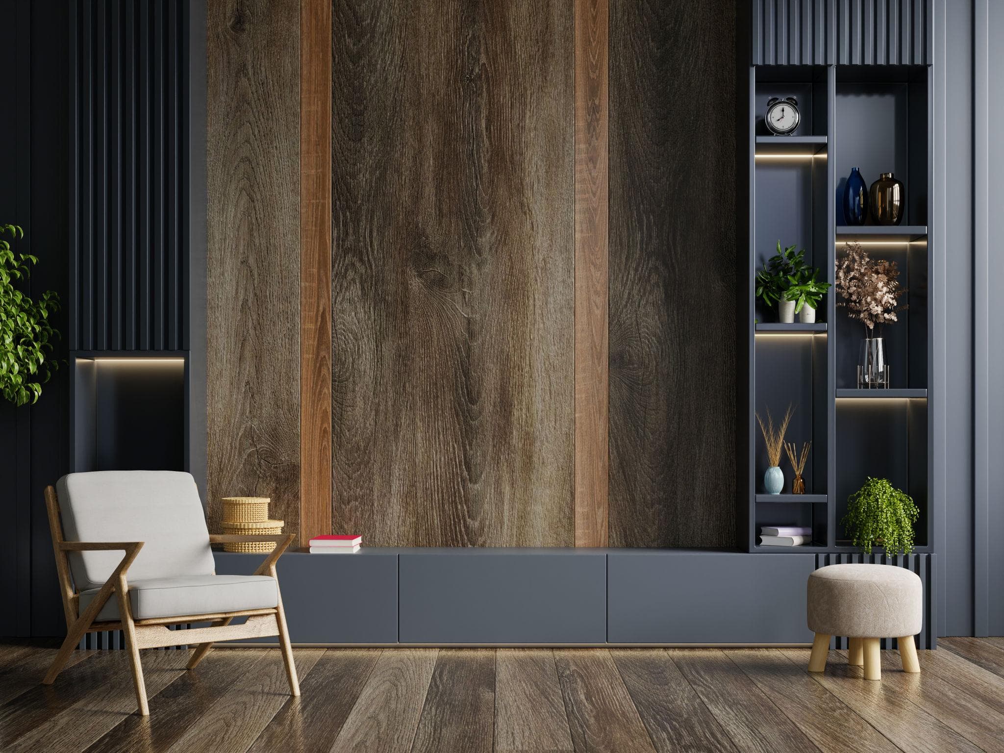 Floating wall mounted TV unit design for modern living room