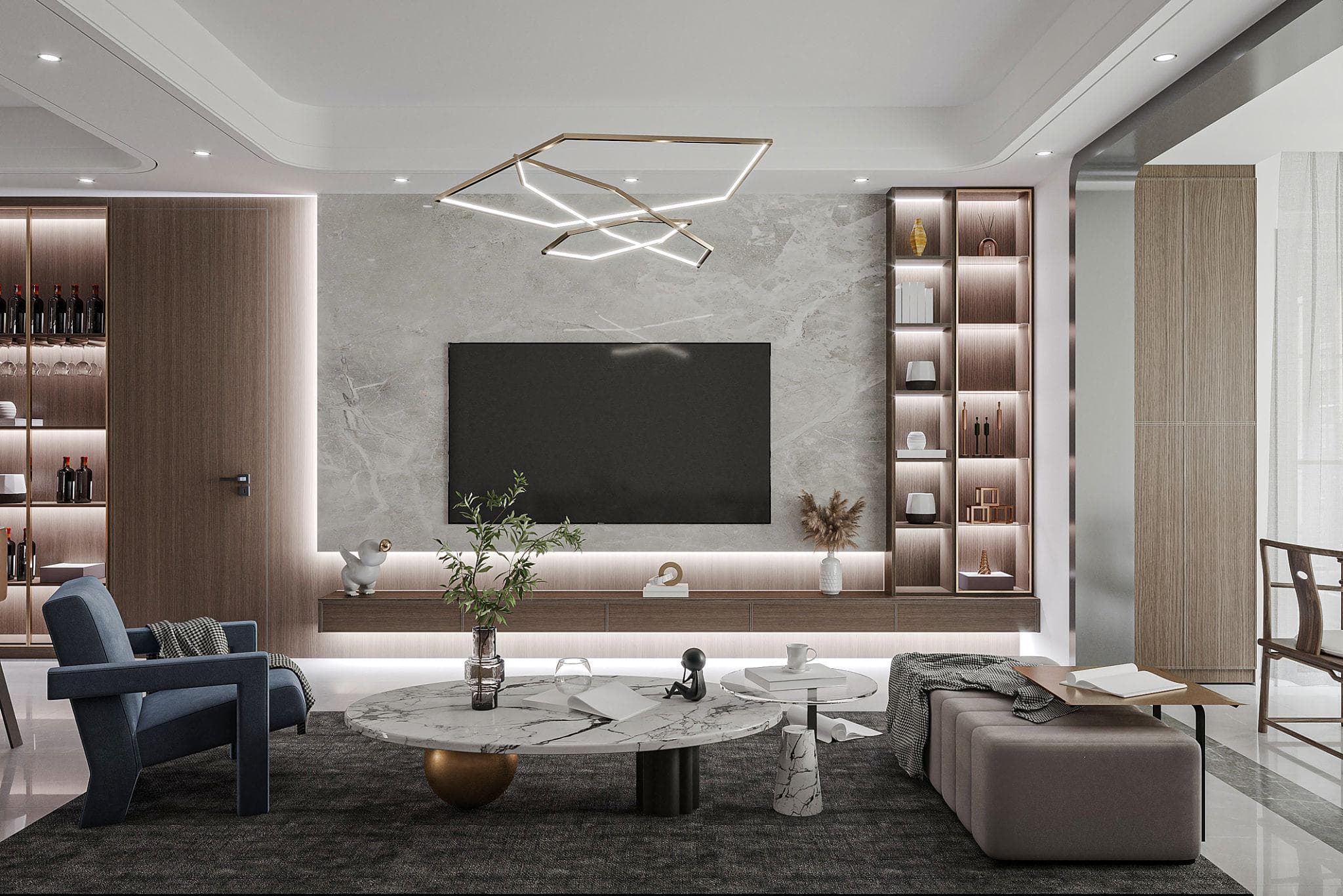 Wall mounted floating TV unit for modern living room