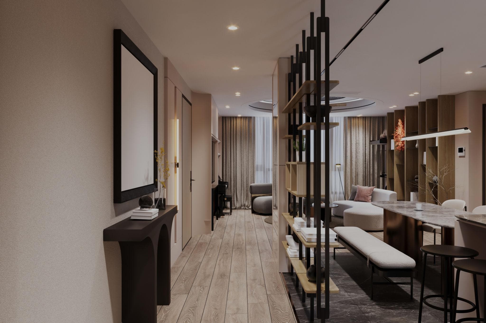 Living and dining zoning using furniture placement