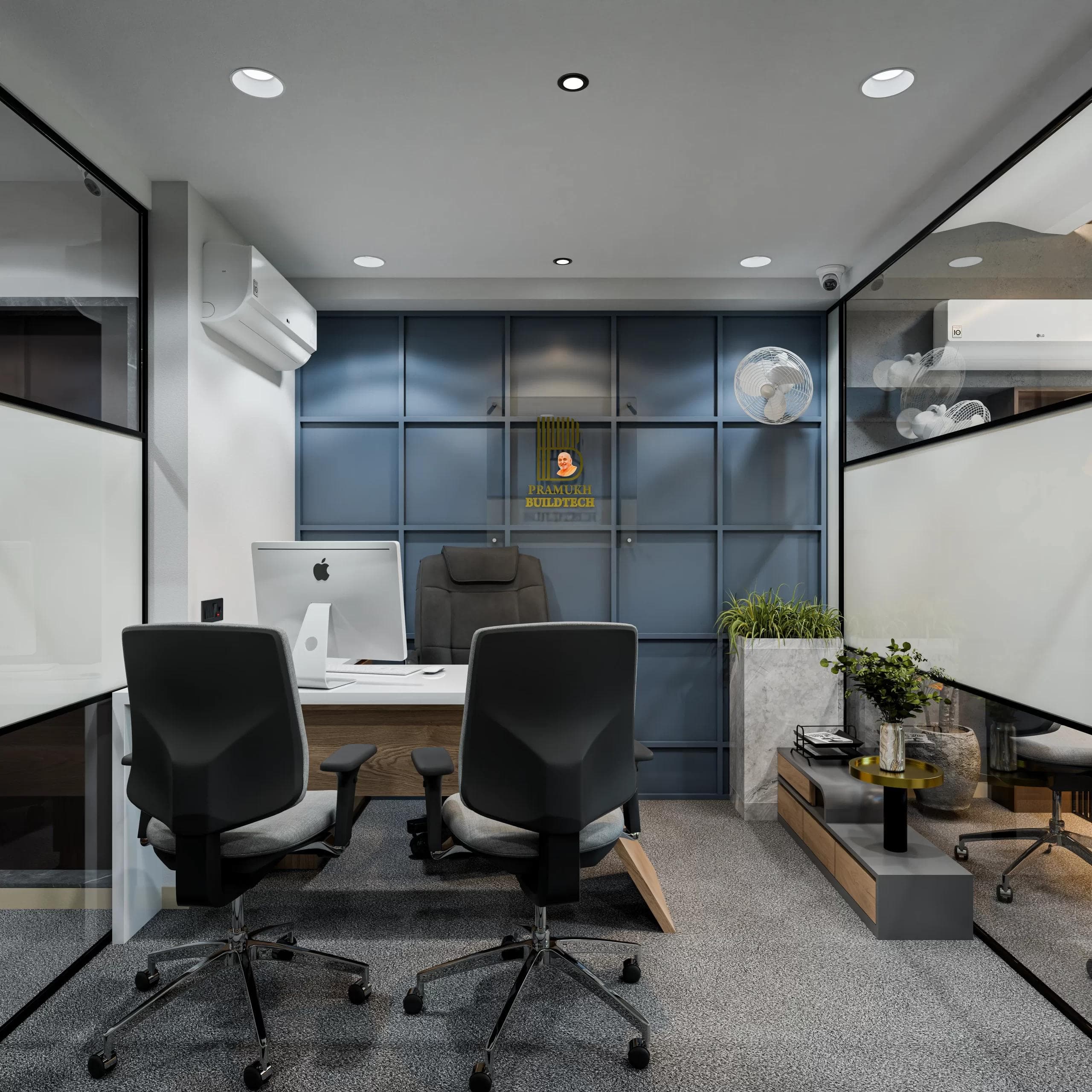 Smart glass partition in modern office