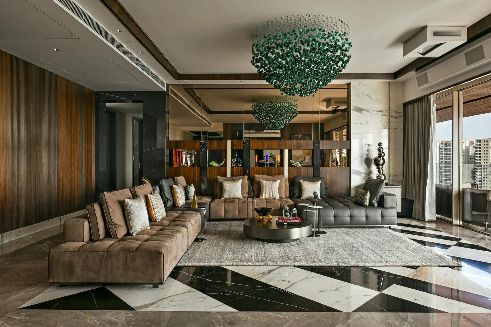 Luxury apartment interior design in Bandra West Mumbai with modern living room and elegant furniture
