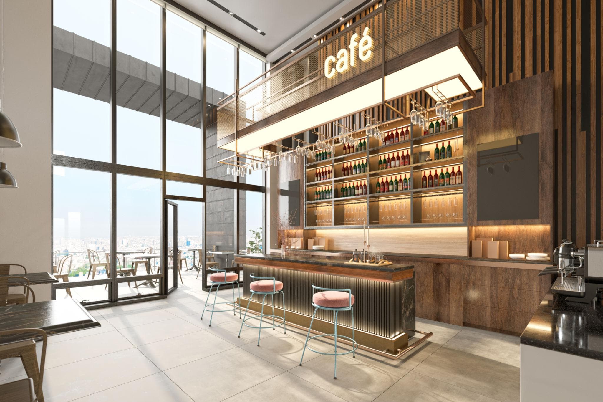 Modern cafe interior design in Colaba Mumbai with aesthetic seating and ambient lighting