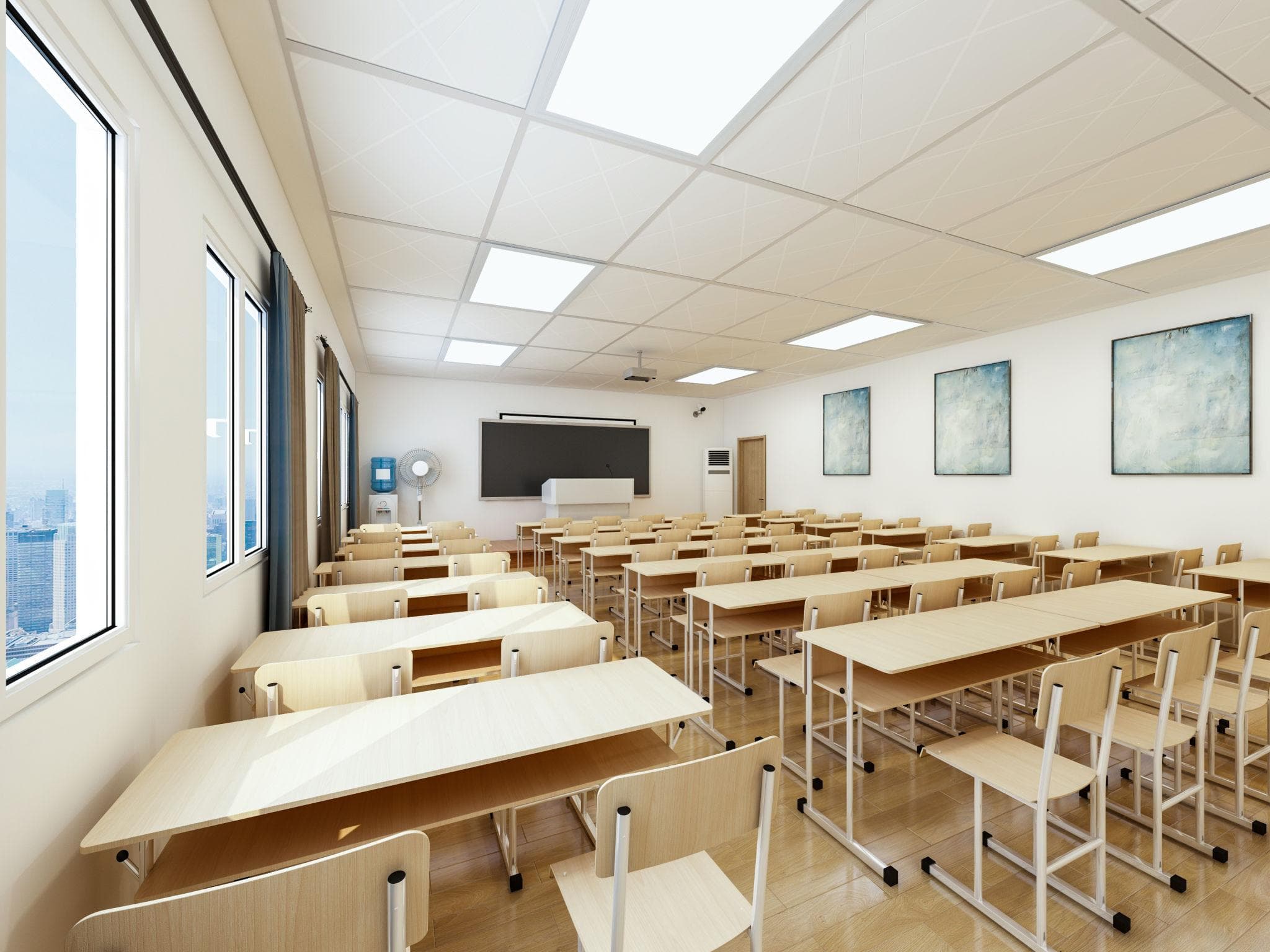 Modern school interior design in Navi Mumbai with colorful classroom and smart learning setup