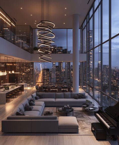Luxury penthouse interior design in Pune with skyline view and premium modern decor