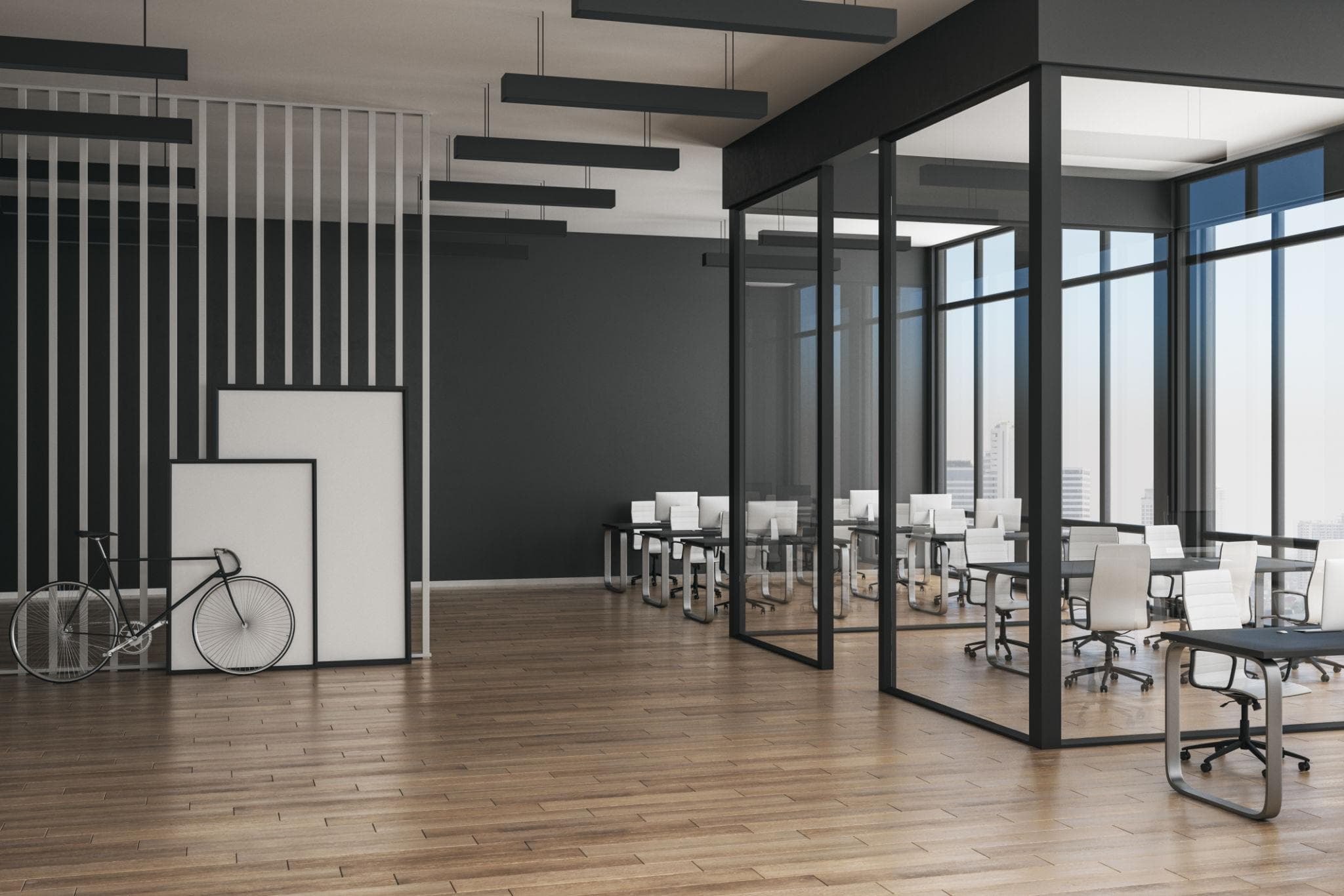 Modern startup office interior design in Pune with collaborative workspace and premium glass cabins