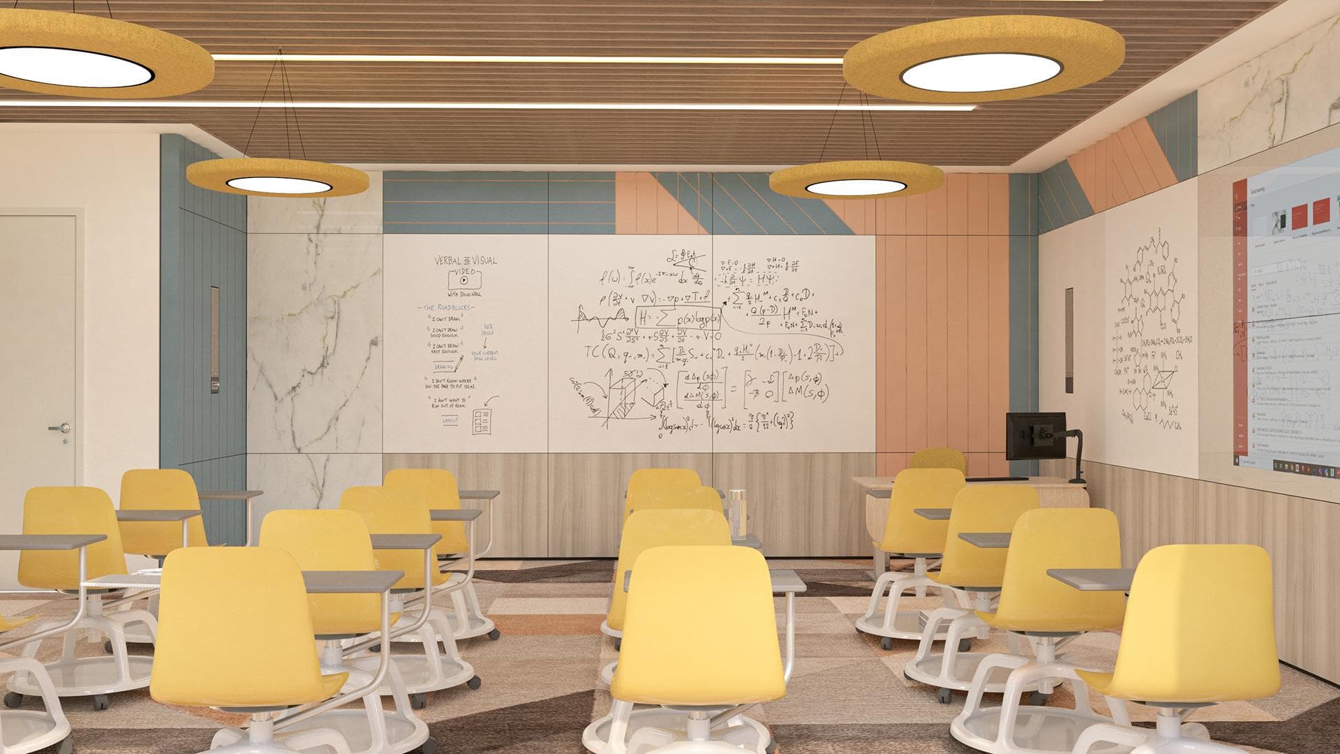 Smart classroom interior design in Pune with modern educational setup and interactive learning space