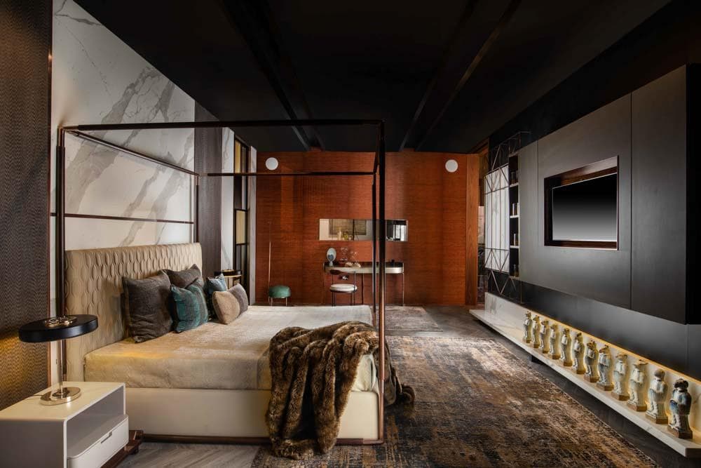 Boutique style bedroom interior design in Indore with luxury wardrobe and soft ambient lighting