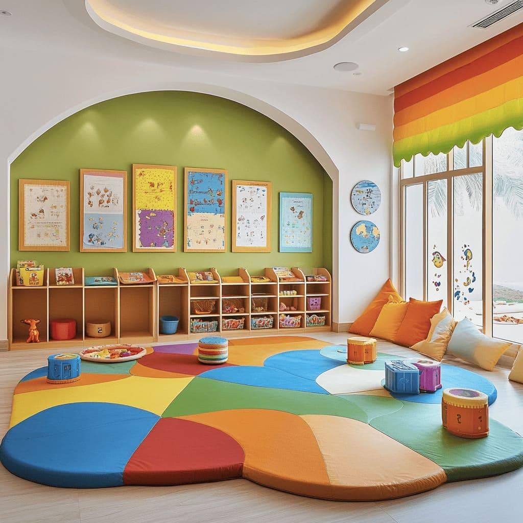 Modern preschool interior design in Indore with colorful educational setup and smart classroom
