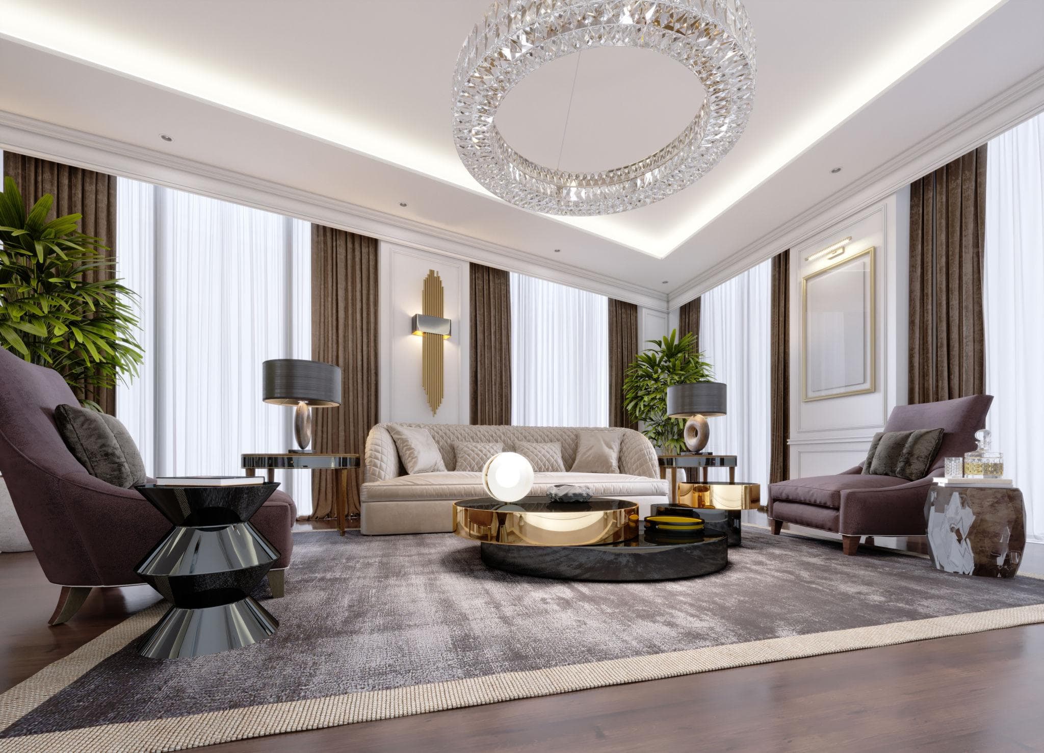 Luxury lake view apartment interior design in Bhopal with modern living room and elegant decor