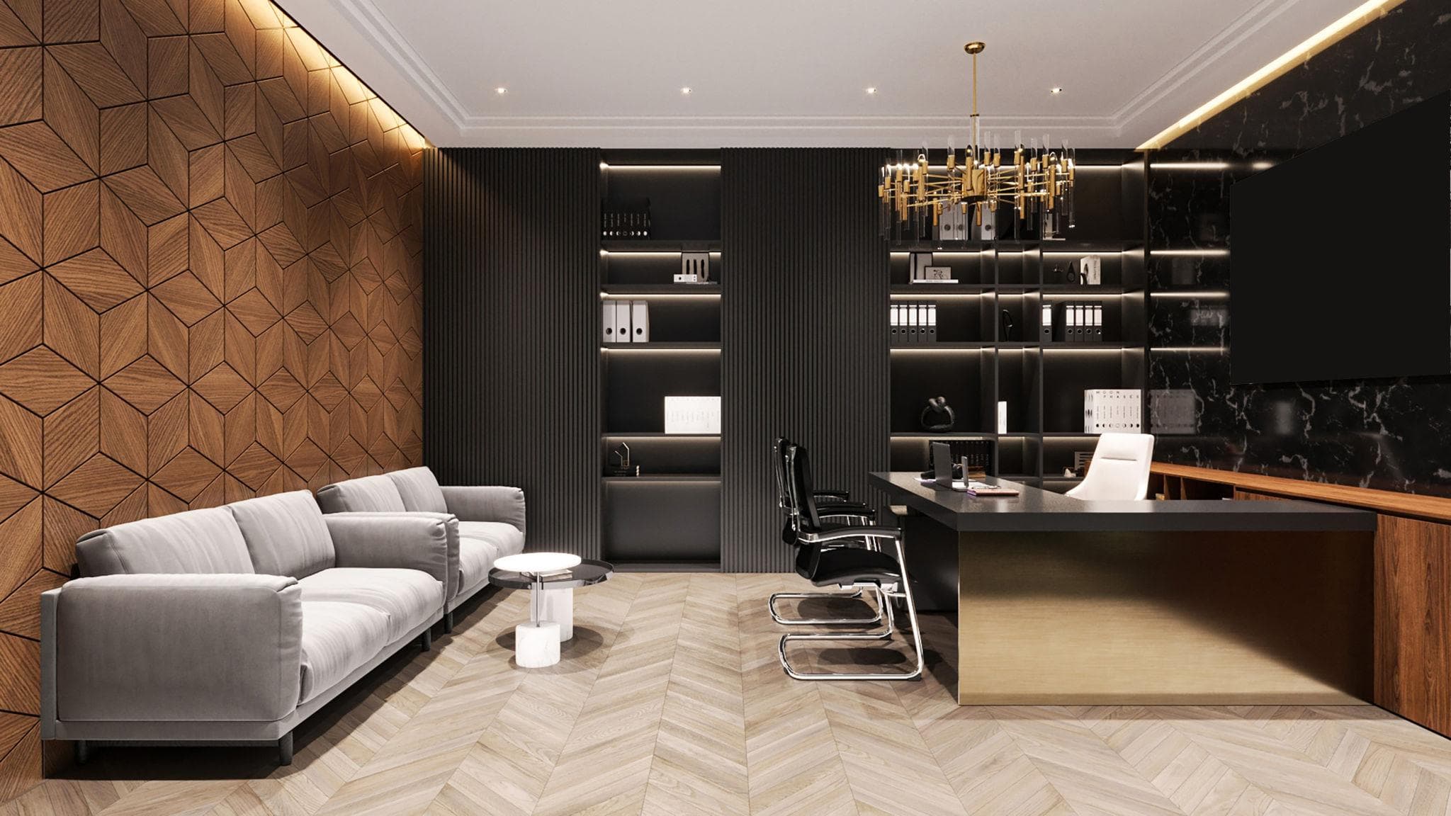 Executive office interior design in Bhopal with premium workspace and glass meeting rooms