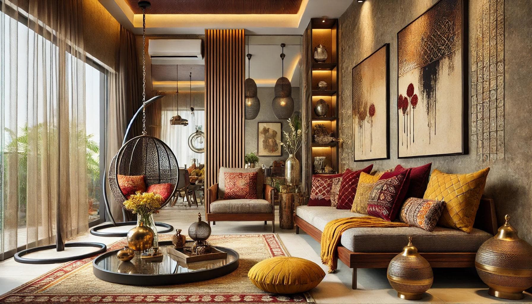 Luxury nawabi style living room interior design in Lucknow with royal decor and elegant lighting