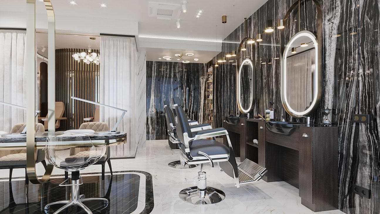 Luxury salon interior design in Lucknow with premium styling stations and modern decor