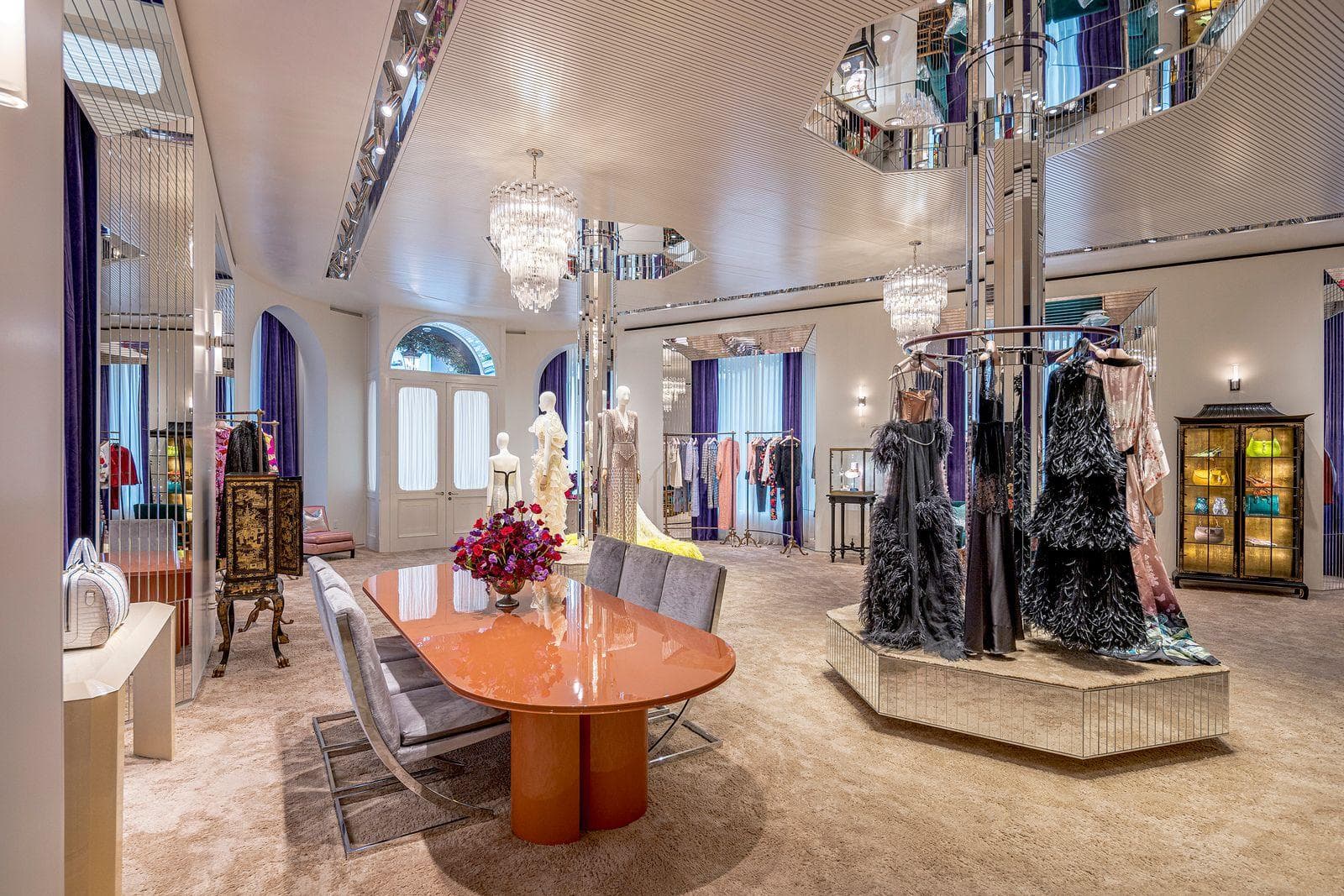 Modern boutique showroom interior design in Lucknow with luxury display lighting and premium decor