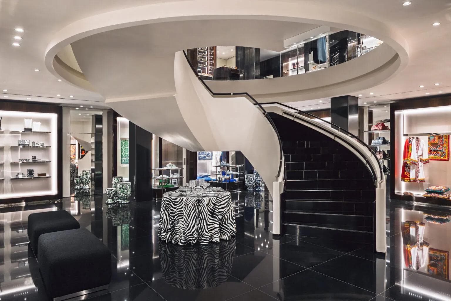 Luxury fashion retail showroom interior design in Delhi with premium product displays and elegant lighting