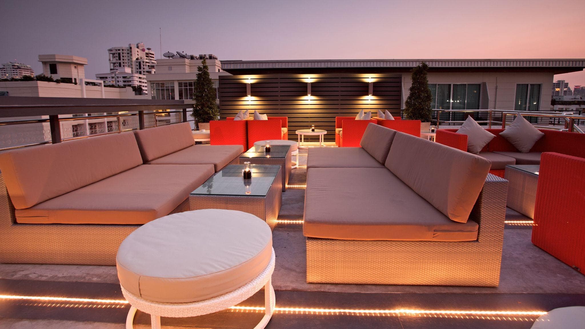 Luxury rooftop cafe lounge interior design in Gurgaon with premium seating and ambient lighting