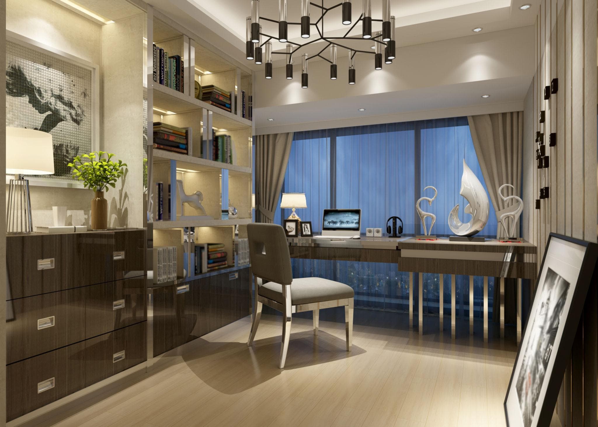 Smart executive home office interior design in Gurgaon with modern workspace and luxury furniture